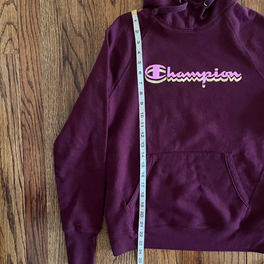 Champion Dark Berry Powerblend Logo Hoodie Cotton Blend Sweatshirt Athleisure M - Picture 7 of 7